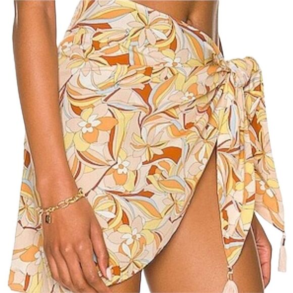 L*Space Salinas Sarong Tropical Floral Coverup Skirt Tie Waist Tassel Soulshine - Picture 1 of 14